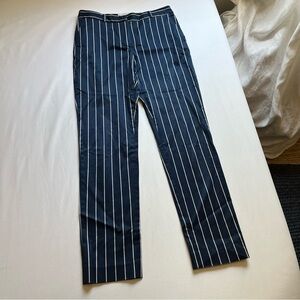 HARMONY PARIS blue white pin striped satin slim straight leg cropped pants